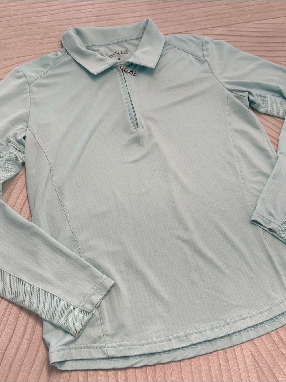 SunSoleil Women's Long Sleeve Zip Polo - Light Aqua UPF50